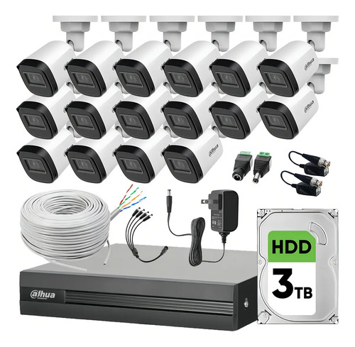Kit CCTV DHT0250010 de DVR de 16 Ch KITXVR1B04-2MP, 16 Camaras Bala + Disco Duro 3 TB