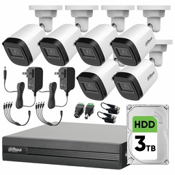 Kit DHT0250010 DVR 8 Ch KITXVR1B04-2MP 6 Cámaras 1080p Dahua con Conectores y Balluns Dahua + HDD 3TB