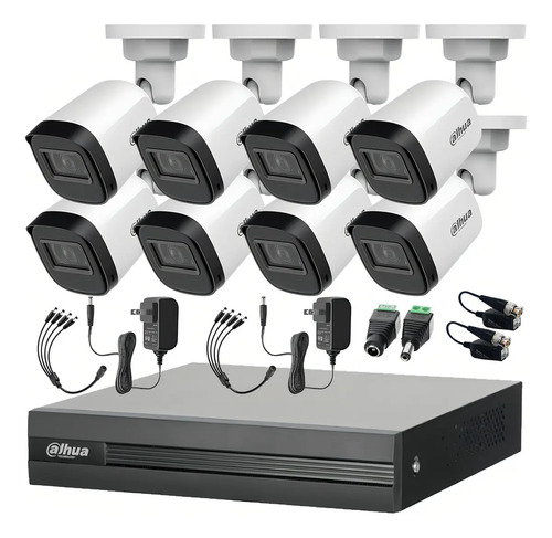 Kit DVR 8 DHT0250010 Canales KITXVR1B04-2MP, 8 Cámaras 1080p Dahua con Conectores y Balluns