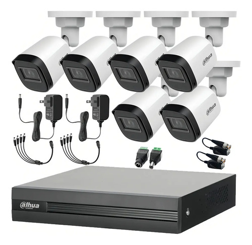 Kit DHT0250010 DVR 8 Ch KITXVR1B04-2MP 6 Cámaras 1080p Dahua con Conectores y Balluns
