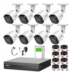 Kit DHT0260003 Dahua e 8 Canales 2 Mp WizSense con 8 Camaras B2A21 1080p Metalicas + HDD 3 TB