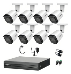 Kit DHT0260003 Dahua e 8 Canales 2 Mp WizSense con 8 Camaras B2A21 1080p Metalicas, con Transceptores