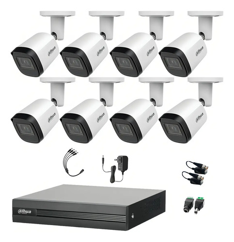 Kit DHT0260003 Dahua e 8 Canales 2 Mp WizSense con 8 Camaras B2A21 1080p Metalicas, con Transceptores
