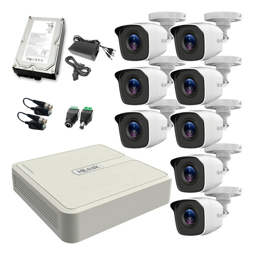 Kit CCTV TurboHD 720p, DVR 8 canales con Cámaras Bala 4 Metalicas y 4 Plasticas + Disco Duro 3 TB (Sin Cables)