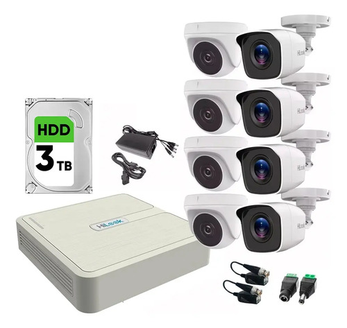 Kit CCTV TurboHD 720p, DVR 8 canales con Cámaras 4 Bala y 4 Domo + Disco Duro 3 TB (Sin Cables)