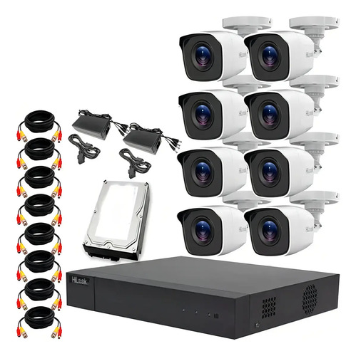 KIT CCTV TurboHD 1080p con DVR 8 canales y 8 Cámaras Bala Metálicas + Disco Duro 3 TB (Con Cables)