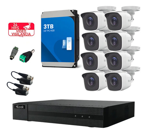 KIT CCTV TurboHD 1080p con DVR 8 canales y 8 Cámaras Bala Metálicas + Disco Duro 3 TB (Sin Cables)