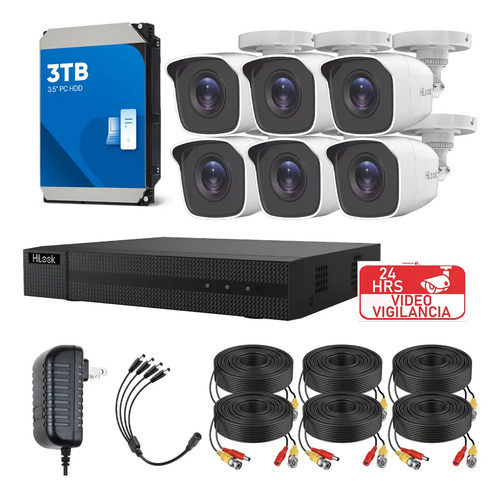 KIT CCTV TurboHD 720p con DVR 8 canales y 6 Cámaras Bala (4 Metálicas y 2 Plasticas) + Disco Duro 3 TB (Con Cables)