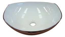 Lavabo Ovalin Cerámico Solana Modelo Lirio Blanco/Plata | Tipo Espejo Con Pintura Antimanchas 41cm | Diseño de Sobre Encimera