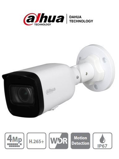 Camara IP Bullet de 4 Megapixeles/ Lente Motorizado de 2.8 a 12mm/ H.265/ IR de 50 Metros/ WDR Real, 3D DNR/ Ranura para MicroSD/ IP67/ PoE