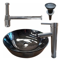 KIT Monomando Plata + Cespol + Contra + Ovalin Negro Molly 42cm Ceramico