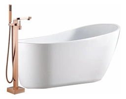 Solana Kit Bañera De Acrílico Solido De 180x90 Cm Blanco Ovalada Con Desnivel + Grifo Independiente Monomando Gold Rose / Kit De Baño Completo Blanco/goldrose Acrílico De Alto Brillo Super Slim