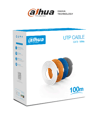 DAHUA PFM920I-6UN-C-100 - Bobina de 100 Mts de Cable UTP Cat6/ 100% Cobre/ Color Blanco/ Cubierta Retardante de Flama con Certificación CE CPR Eca/ Ideal para Video y Redes/ DH-PFM920I-6UN-C-100