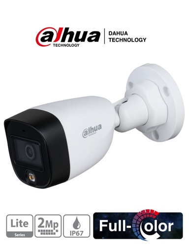 DAHUA HAC-HFW1209CN-A-LED - Cámara Bullet Full Color 1080p/ Lente de 2.8 mm/ 106 Grados de Apertura/ Micrófono Integrado/ Luz Blanca de 20 Mts/ DWDR/ Starlight/ IP67/ Soporta CVI/AHD y CVBS/ #FullColor #LoNuevo DH-HAC-HFW1209CN-A-LED