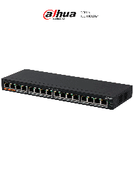 DAHUA DH-PFS3016-16GT-190 - Switch Poe Gigabit de 16 Puertos PoE Gigabit/ 190 Watts Totales/ Los 2 Puertos Naranjas Soportan Hi-PoE Estandar/ Switching 32 Gbps/ Tasa de Reenvio de paquetes 23.808 Mbps/ Protección Contra Descargas/  DH-PFS3016-16GT-190
