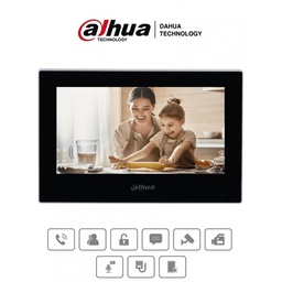 DAHUA VTH2621G-P - Monitor IP Touch de 7 Pulgadas/ Serie Lite/ Negro/ Poe Estándar/ 6&1 E&S de Alarmas/ Uso Interior/ Modo No Molestar/ H.265/ Soporta Hasta 4 Frentes de Calle y 4 Monitores Adicionales/  DHI-VTH2621G-P