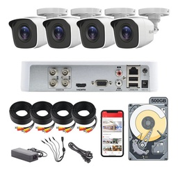 Hilook KIT7204BP KIT TurboHD 720p / DVR 4 canales y 4 cámaras Bala Policarbonato + HDD 500 GB