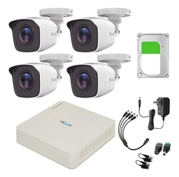 Hilook KIT7204BP Kit TurboHD 720p / DVR 4 canales, 4 cámaras Bala de Plastico y HDD 500 GB + Accesorios