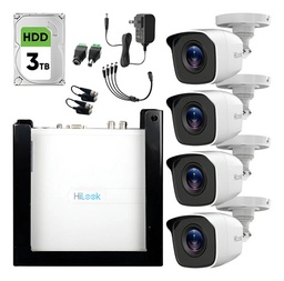 Hilook KIT7204BP Kit TurboHD 720p / DVR 4 canales, 4 cámaras Bala de Plastico y HDD 3 TB + Accesorios
