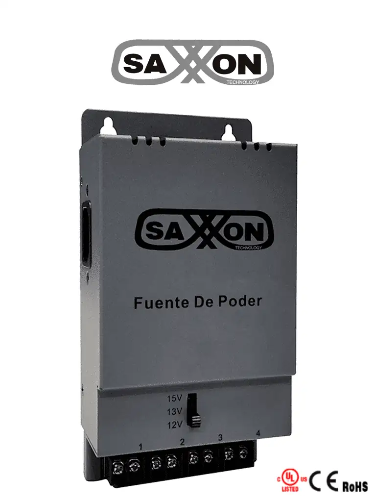 Fuente de poder SAXXON PSU1205A 12-15VCD 5A 4 canales metálica