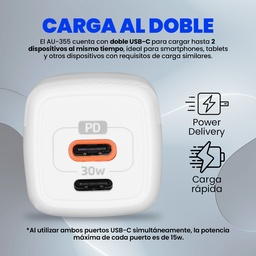 Cargador de pared VORAGO AU-355-WH USB-C 30W