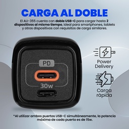 Cargador de pared Vorago AU-355-BK USB-C 30W carga rápida