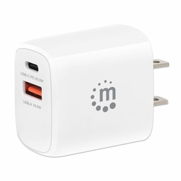 Cargador de pared Manhattan 406291 20W USB-C PD y USB-A