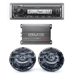 Kit estéreo marino Kenwood KMR-M332BT + amplificador + bocinas KFC-1653MRB