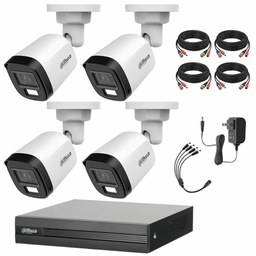 Kit de Videovigilancia Cronos 4 Cámaras Dahua Bala B2A21N-U-IL-A 2MP Metálica con Micrófono Integrado Iluminación Dual + Cables - Kit CCTV HFW1200CM-ZERO-CC (DVR DH-XVR1B04-I Circuito Cerrado)