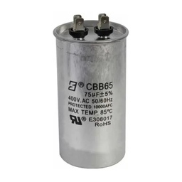 Capacitor de trabajo 75MF ±5%, 400V, para la caja de control AQUA PAK de 5 HP modelo CCQA 5230