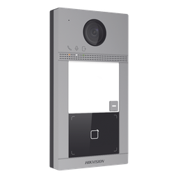 Videoportero IP 2 Megapixel / Llamada y Apertura Remota desde App Hik-Connect / PoE / Exterior IP65 + Antivandalico IK08 / 1 Departamento / Apertura con Tarjeta / Soporta 2 Puertas y hasta 6 Monitores
